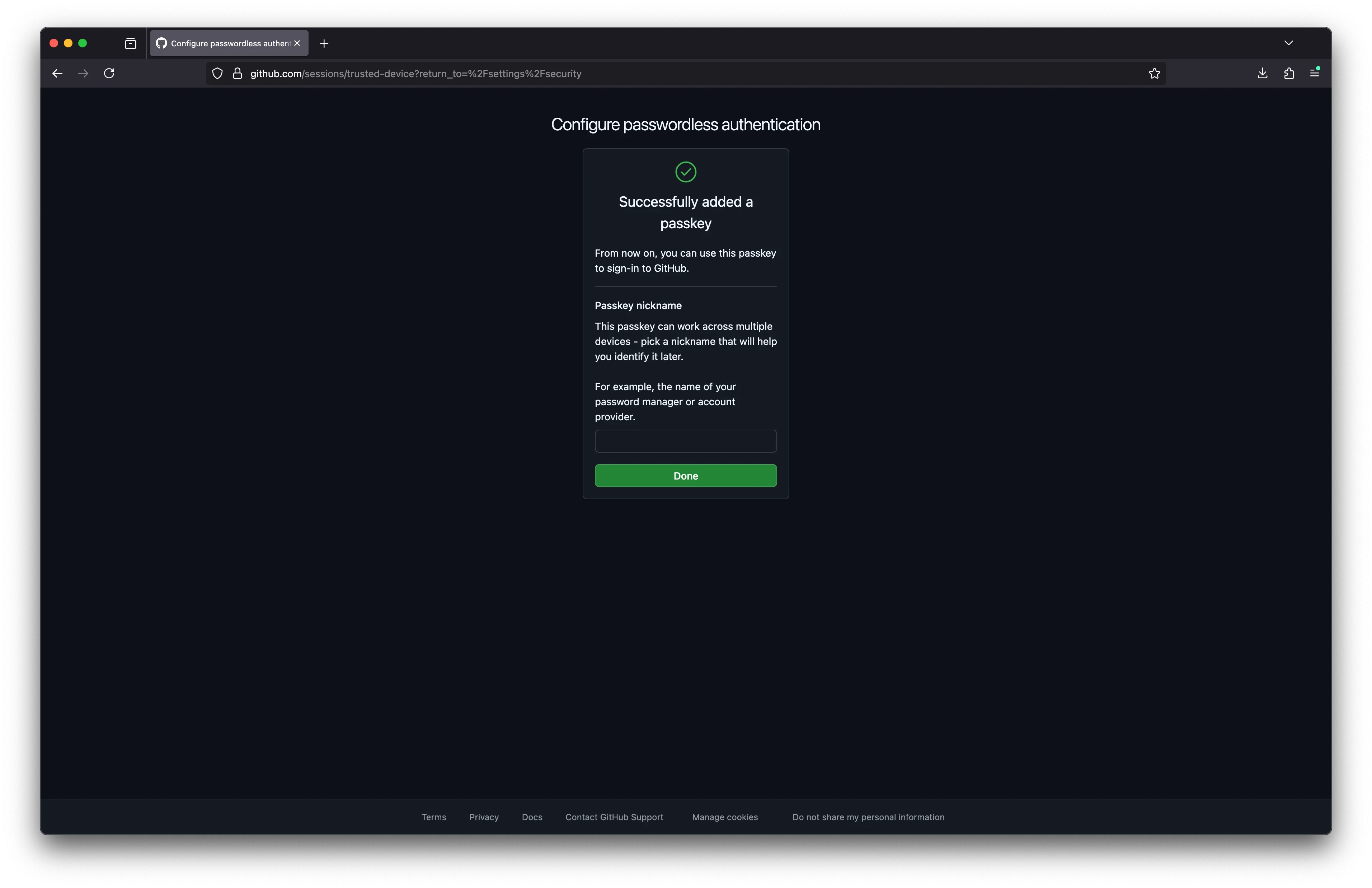 successful-confirmation-of-adding-a-passkey-on-github